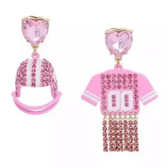 Betsey Johnson Football Helmet and Jersey Earrings Pink Mismatched NWT - Picture 1 of 8